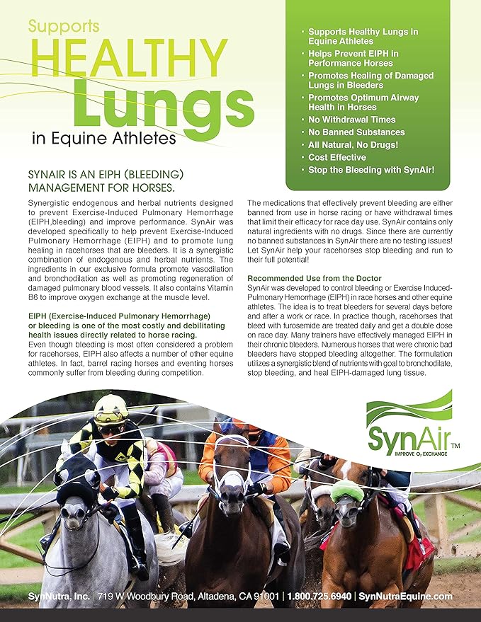 SynNutra Equine SynAir – Natural EIPH Management & Lung Support for Horses – Drug-Free Formula to Promote Airway Health & Recovery – Made in USA