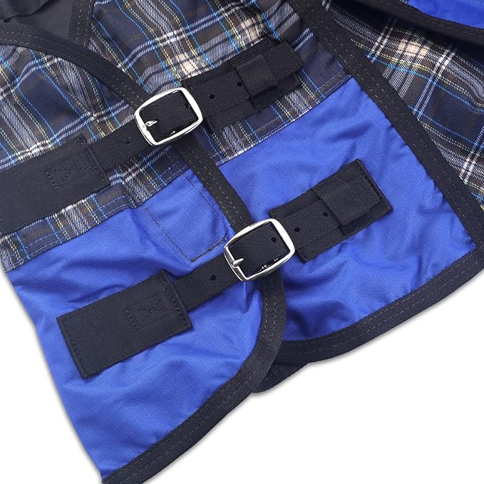 600 Denier Ripstop Mini Horse Blanket - 0g Fill Lightweight, Waterproof Breathable Miniature Pony/Donkey Turnout Rain Sheet Blueplaid 51