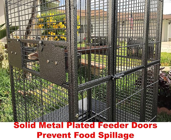 4-Size / 2-Color, Large Double Ladders Open Play Top Wrought Iron Bird Parrot Parttot Finch Macaw Cockatoo Cage, Include Seed Guard and Toy Hook