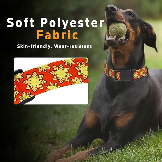 Dog Collar, Classical Indian Spirit Boys Girls Puppy Collar for Small Medium Large Dogs, Adjustable Soft Indian Pet Collar with Safety Buckle for Male Females(Yellow,M)