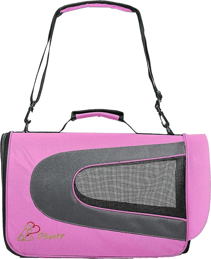 Pawer 18” x 11”x 11” Soft-Sided Foldable Airline Approved Pet Carrier for Cat, Puppy and Small Dog, Washable 600D Oxford Fabric, with Handle and Strap for Carry, Multiple Colors Available