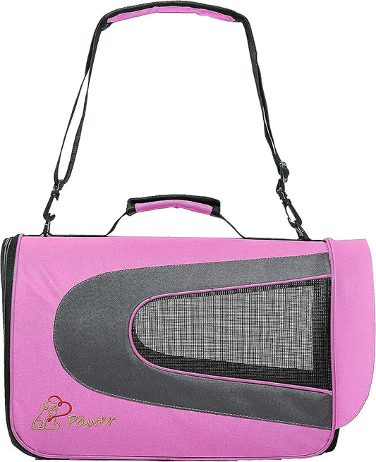 Pawer 18” x 11”x 11” Soft-Sided Foldable Airline Approved Pet Carrier for Cat, Puppy and Small Dog, Washable 600D Oxford Fabric, with Handle and Strap for Carry, Multiple Colors Available