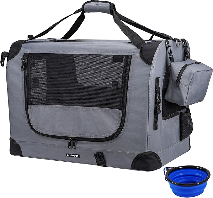 Large Cat Carrier 24"x16.5"x16.5" Portable Dog Crate for Small Medium Dogs Collapsible Traveling Pet Crate with Collapsible Bowl