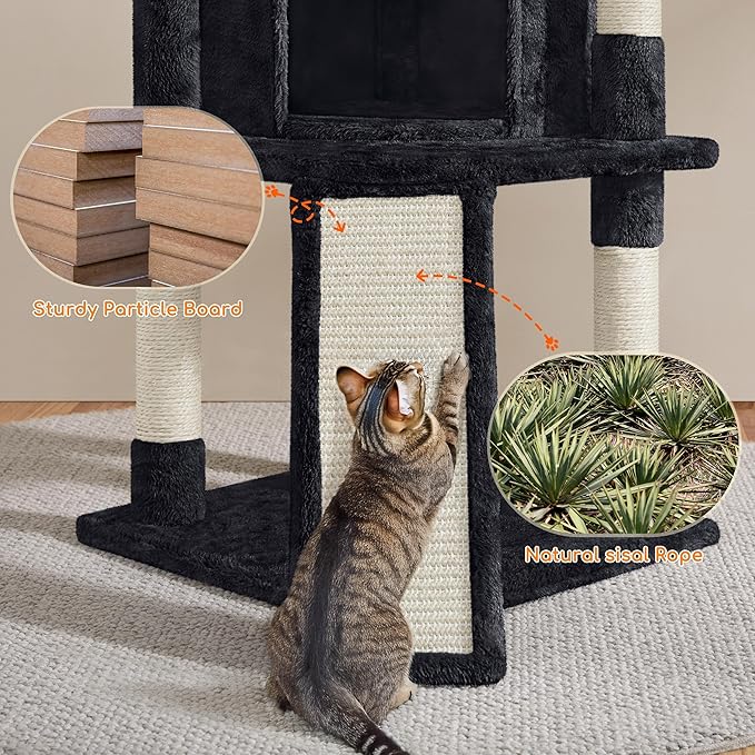 Yaheetech Cat Tree, 42in Cat Tower for Indoor Kittens, Pet Play House with Large Perch & Scratching Posts & Cozy Condo & Scratching Ramp, Kitten Furniture Activity Center, Black