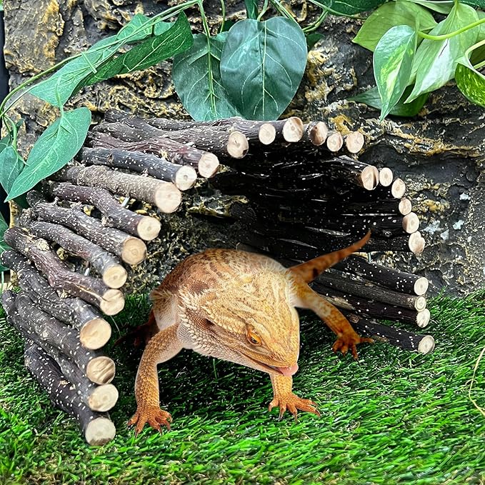 Hamiledyi 3pcs Large Reptile Hides Bearded Dragon Hide Bendable Climbing Bridge Wood Tunnel Tortoise Hut Lizard Hiding Cave for Snake Turtle Gecko Chameleon (15.8" x 7.9")