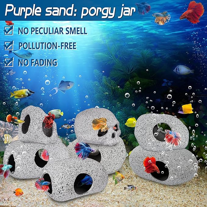 Ameliade Aquarium Decorations Cave Fish Tank Accessories Rock Decor for Shrimp Cichlid Hiding Breeding Small Fish Bowl Hide Decoration Betta Toys Hideout Stones House（Medium）
