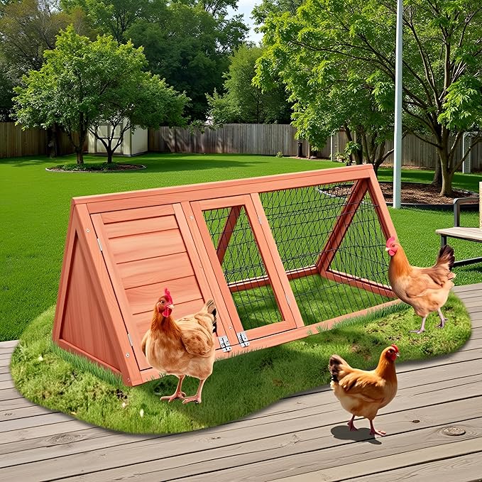 Small Chicken coop for 2-4 Chickens Outdoor Wooden with Waterproof Asphalt Roof, Ramp, and Multiple Doors Openable Top Pull-Out Tray Suitable for Outdoor Backyard (Brown)