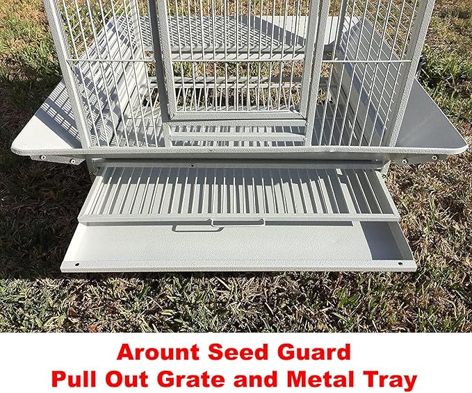 X-Large Double Ladders Open/Close Play Perch Stand Top Wrought Iron Bird Parrot Parakeet Finch Macaw Cockatoo Home Cage Include Seed Guard and Toy Hook