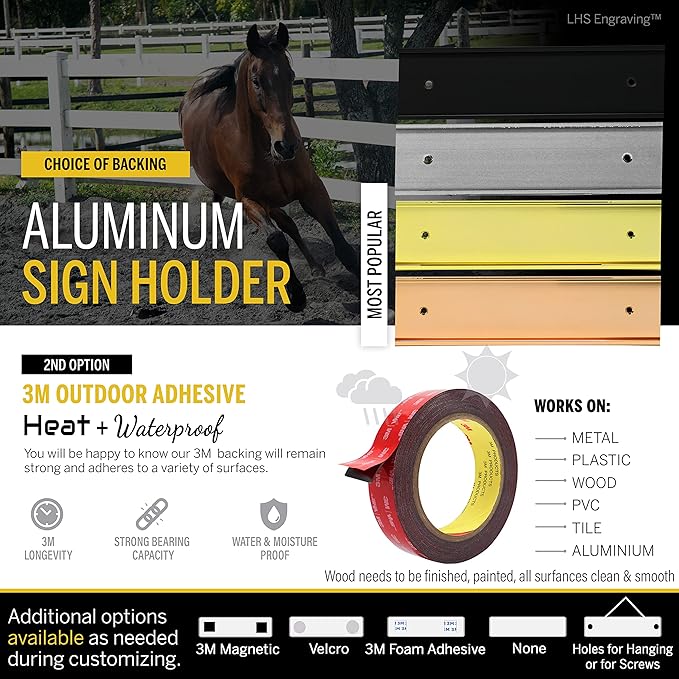Personalized Horse Stall Name Plates, 2x10 Horse Stall Signs with Adhesive, All Weather UV Protected, Gray Plastic with Black Letters - Made in USA - B8