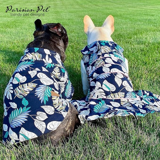 Parisian Pet Palm Leaves Dog Shirt - 100%Cotton Summer Clothes - Stylish Beach Outfit - Hook and Loop Closure - Machine Washable - XL3