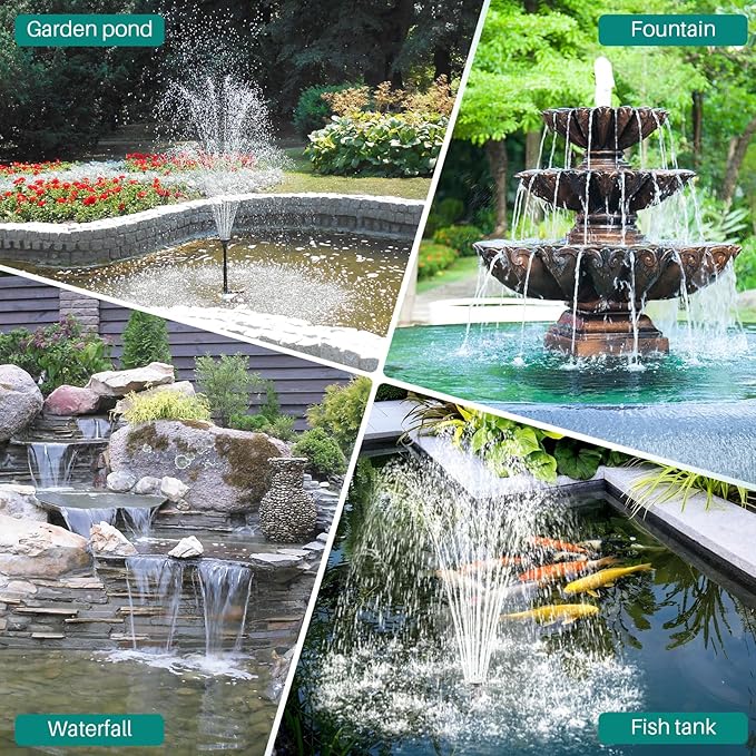 Biling 20W Solar Fountain Pump, 320 GPH Solar Pond Fountain Adjustable Flow, Dry-run Protection, 6.6 FT Tubing for Outdoor Garden Small Pond