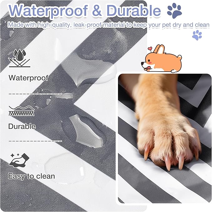Kritter Planet Waterproof Foldable Dog Bed Pad for Camping & Travel, Portable Roll-Up Dog Bed Car Seat Pet Cushion Mat with Handles for Small & Medium Dogs, Indoor & Outdoor Use, Grey Chevron Striped