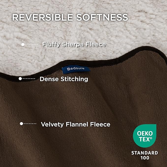 Bedsure Waterproof Dog Blankets for Extra Large Dogs - XL Cat Blanket Washable for Couch Protection, Sherpa Fleece Puppy Blanket, Soft Plush Reversible Throw Furniture Protector, 50x60, Coffee Brown
