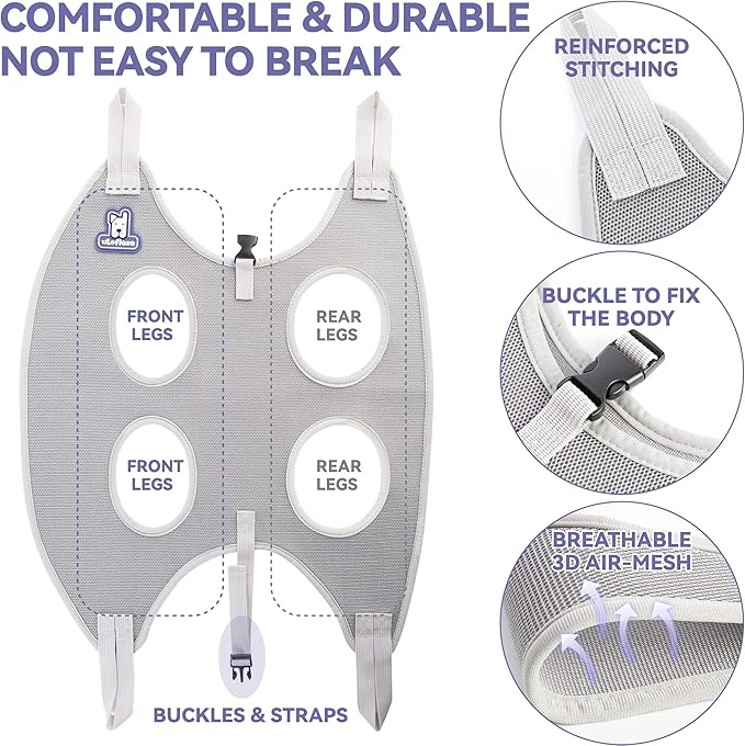 Dog Grooming Hammock Harness for Dogs & Cats with Pet Nail Clipper Trimmer - Cat Hanger Sling for Trimming Clipping Nails- Dog Hammock Restraint Bag for Small Medium Large pet （ Purple M）