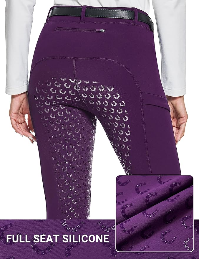 FitsT4 Sports Women's Winter Horse Riding Pants with Zipper Pockets Full Seat Riding Tights Fleece Lined Equestrian Breeches