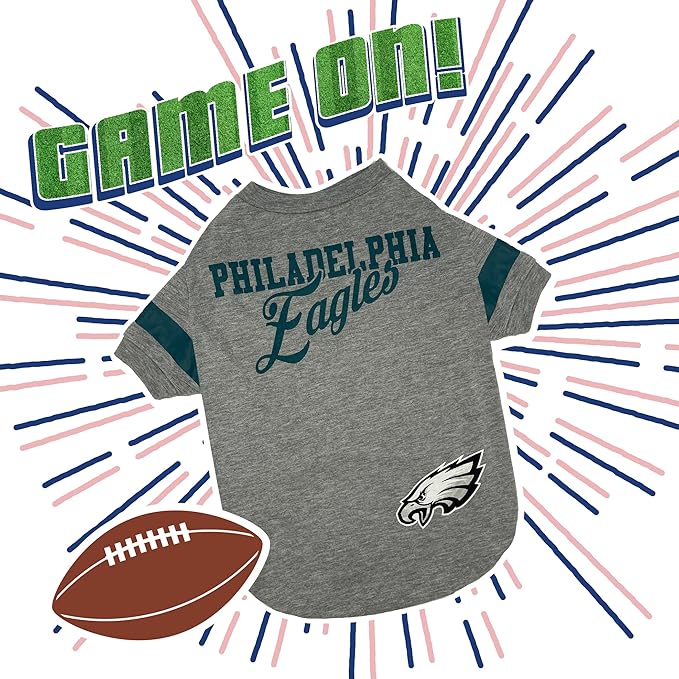 NFL Philadelphia Eagles T-Shirt for Dogs & Cats, Large. Football Dog Shirt for NFL Team Fans. New & Updated Fashionable Stripe Design, Durable & Cute Sports PET TEE Outfit