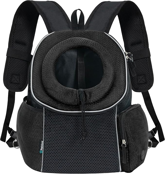 PetAmi Dog Front Carrier Backpack, Ventilated Adjustable Dog Pet Cat Chest Carrier Backpack, Dog Carrier for Hiking Camping Travel, Small Dog Puppy Medium Cat Carrying Bag, Max 10 lbs, Black