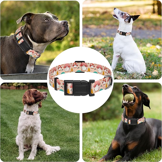Dog Collar, Cute Cartoon Mushroom Boys Girls Puppy Collar for Small Medium Large Dogs, Adjustable Soft Pet Collar with Safety Buckle for Male Females(Pink Mushroom,S)