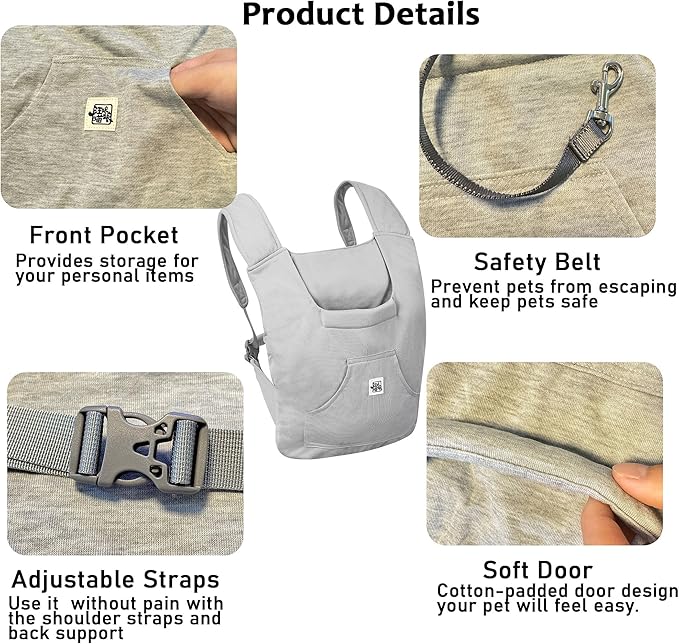 FLAdorepet Pet Carrier Backpack for Extra Small Dog Cat and Rabbit,Yorkie Teacup Chihuahua Front Dog Puppy Carrier Backpack for Traveling Hiking Camping,Hands Free Pet Sling, Anxiety Relief Grey