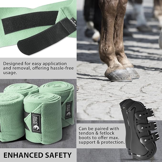 Horse Polo Leg Wraps, 10' Long Fleece Polo Wraps for Horses Set of 4, Horse Leg Bandages Stable Supplies Equestrian Boots Horse Leg Protection Light Mint