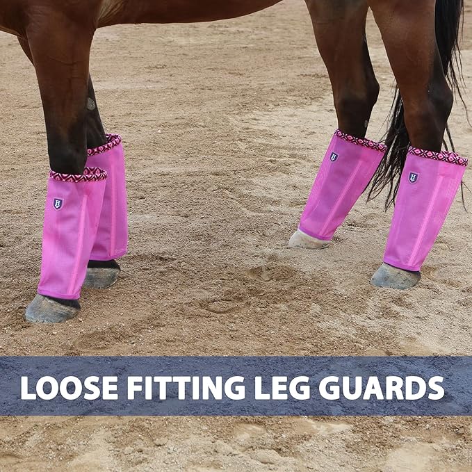 Fine Mesh Fly Boots Loose Fitting & Non-Slip Horse Fly Leggings Fleece Air Flow (Set of 4)