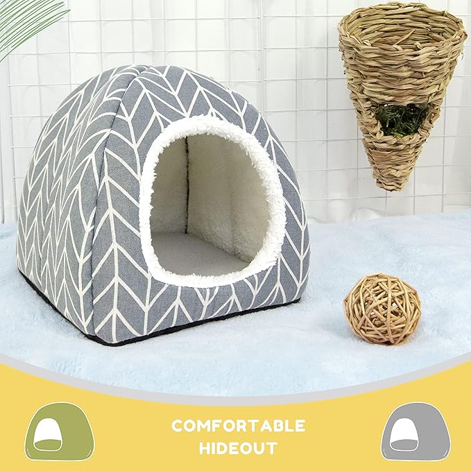 Guinea Pig Hideout Bed Dwarf Rabbit House Cave Accessories Cozy Hide-Out for Little Bunny Hedgehog Ferret Chinchilla&Other Small Animals (Grey)