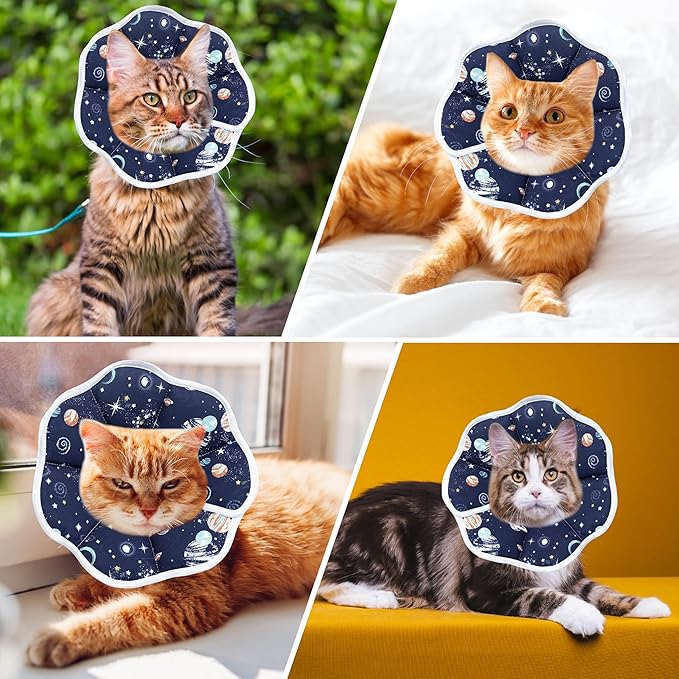 Soft Adjustable Cat Cone Collar - Comfortable Recovery Collar for Cats After Surgery (Dark Blue, Medium)