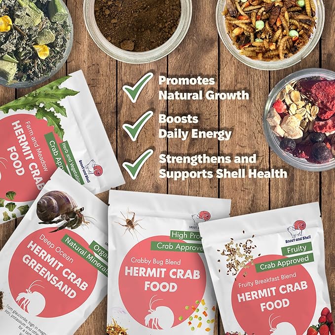 Snout and Shell Hermit Crab Food Bundle (Farm and Meadow, Fruity Breakfast Blend, Crabby Bug Blend, Greensand)