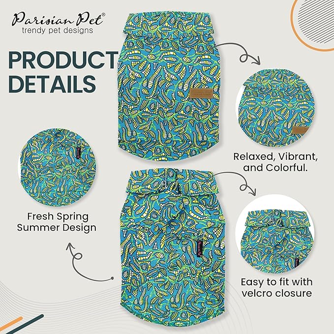 Parisian Pet Stylish Dog Shirt - Tribal Camp Beach Outfit - 100% Cotton Dog Summer Clothes - Breathable and Cool Pet Clothing - Machine Washable - Small Dogs