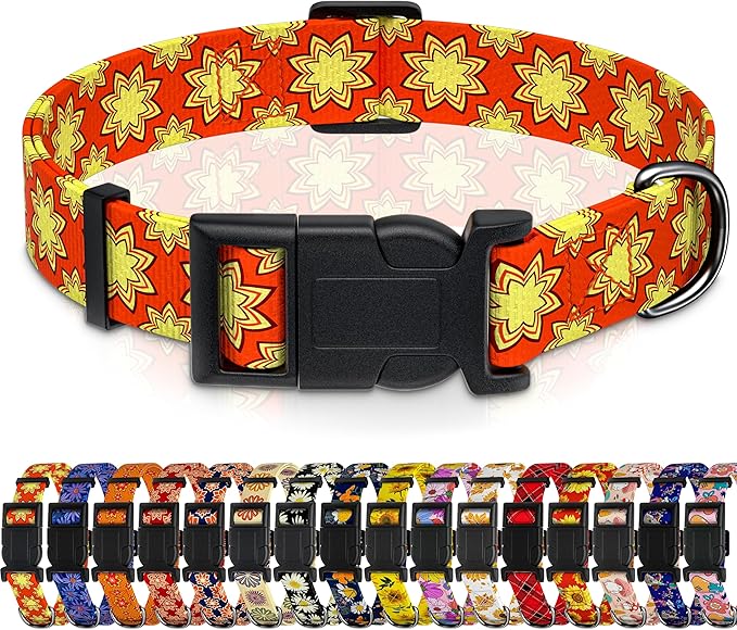 Dog Collar, Classical Indian Spirit Boys Girls Puppy Collar for Small Medium Large Dogs, Adjustable Soft Indian Pet Collar with Safety Buckle for Male Females(Yellow,S)