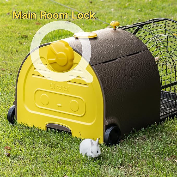 Durable Plastic Rabbit Hutch Bunny Cage Indoor Outdoor Guinea Pig Cage with Waterproof Shell, Easy Tray, Separable Hutch, Revolving Doors, Smooth Wheels