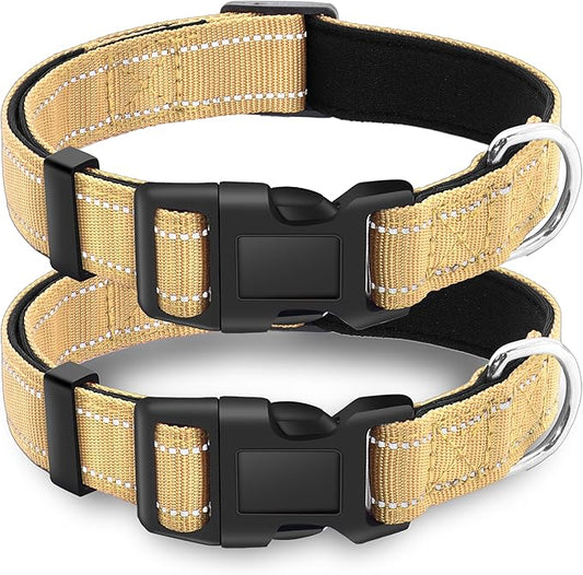 2 Pack Reflective Dog Collar with Safety Locking Buckle, Adjustable Soft Breathable Comfortable Nylon Pet Collar for Small, Medium and Large Dogs, Brown, L