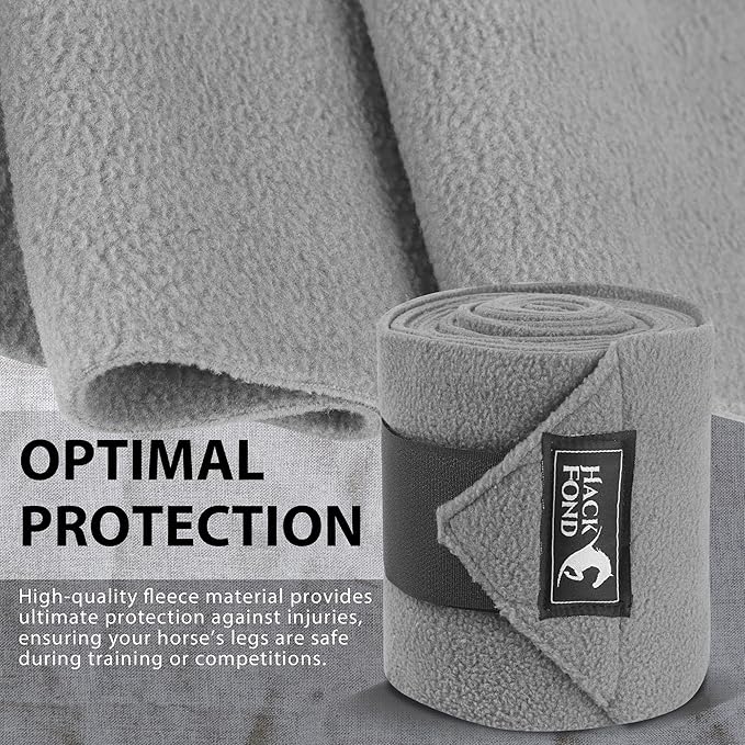 Horse Polo Leg Wraps, 10' Long Fleece Polo Wraps for Horses Set of 4, Horse Leg Bandages Stable Supplies Equestrian Boots Horse Leg Protection Dark Gray