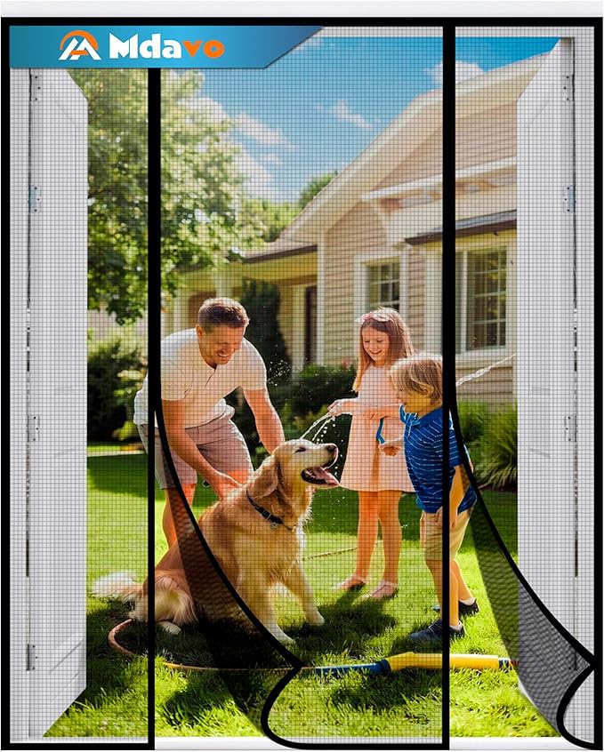 Double Door Fiberglass Magnetic Screen Door，Screen Door Mesh，Keep Bugs Out, Heavy-Duty Mesh Curtain,Pet and Kid Friendly, Works with Front Doors, Sliding Doors（64x80 Inch