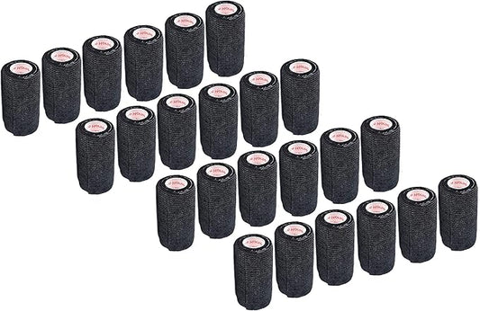 3 Inch Vet Wrap Tape Bulk (Black) (Pack of 24) Self Adhesive Adherent Adhering Flex Bandage Grip Roll for Dog Cat Pet Horse