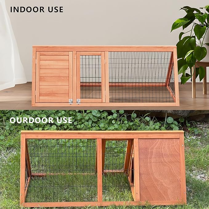 Bunny Cage Outdoor, Wooden Chicken Coop, Portable Chicken Run, Triangle Quail Coop with Ventilating Wire Poultry Hutch for Small Animals (Natural Wood)