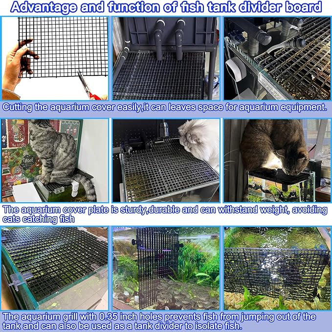 Adjustable Aquarium Fish Tank Divider Filter Bottom Plastic Grid Fish Tank Isolation Board Egg Crate Tray((Black, 4pcs 11.8X11.8Inch with 0.35Inch Hole)