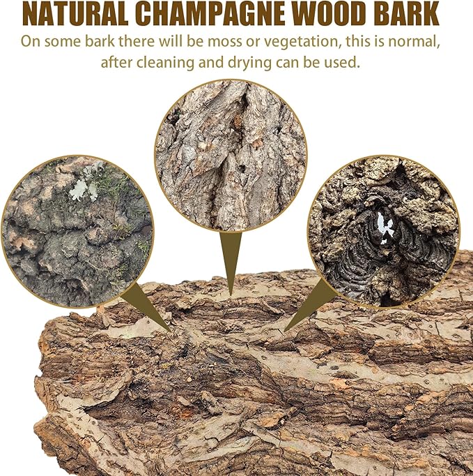 VCEPJH Reptile Bark Bedding,1 LB Natural Cork Bark for Reptiles Flat Cork Wood Terrarium Substrate Tank Supplies for Snake Spiders Bearded Dragons Hermit Crabs Geckos