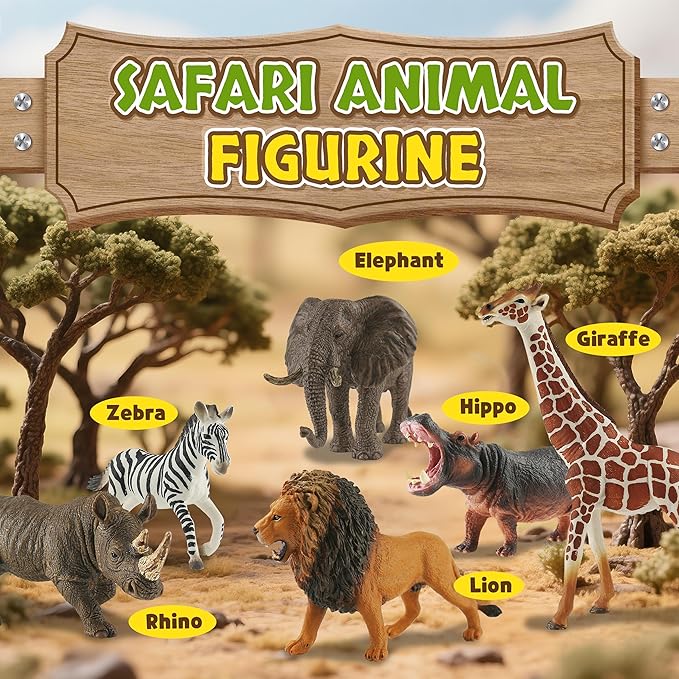 6PCS Safari Animal Figure Toys for Kids 3-5 Realistic Plastic Jungle Animal Figurines African Wildlife Learning Toys for Kids Boys Girls Toddlers