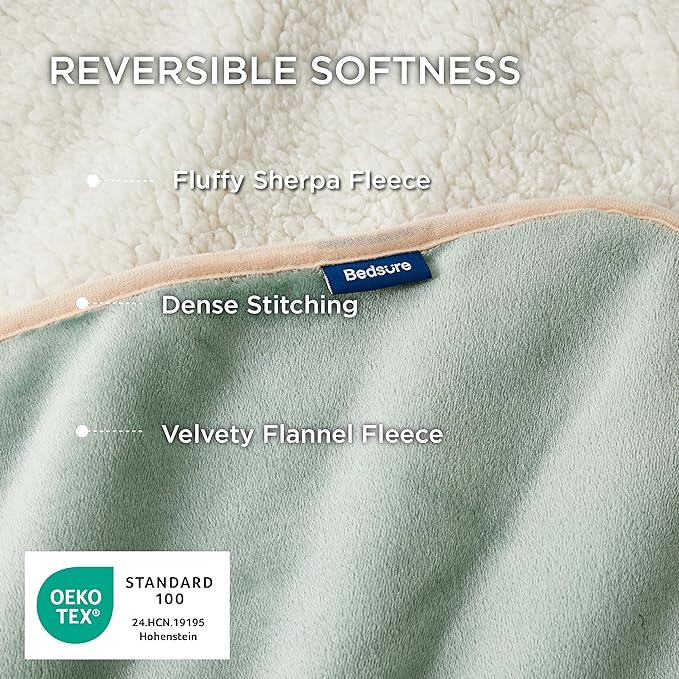 Bedsure Waterproof Blanket for Bed - Sherpa Fleece Waterproof Dog Blankets for Large Dogs, Pet Blankets for Bed/Couch/Dog Crate, Soft Plush Reversible Furniture Protector, Twin, 80"x60", Light Green