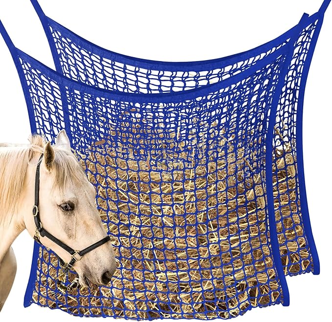 2 PCS Slow Feed Hay Net, Hay Bags for Horses with Large Capacity, Horse Feed Bag Easy to Hang, Hay Nets for Horses for Horse Feeder Full Day Feeding Horses Goat Stall Trailer (31.5" x 35.1")