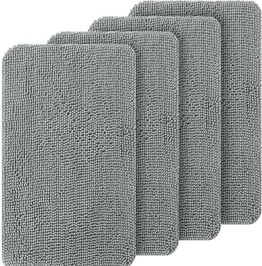 OLANLY Dog Door Mat Set 4-Piece 70x24, Absorbs Moisture and Dirt, Absorbent Non-Slip Washable Doormat, Quick Dry Chenille Mud Mat for Dogs, Entry Indoor Entryway Carpet for Inside Floor, Grey