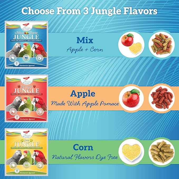 Scenic Apple Jungle Premium Parrot Food - Apple, Natural Flavors, High Protein, Low Iron Bird Pellets for Large Parrots, Macaw Food, Cockatoo & African Grey Parrots, Omega 3, Vitamins, Minerals, 2 LB