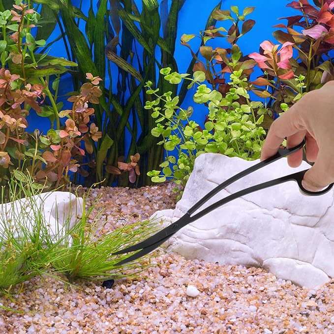 Stainless Steel Aquarium Scissors, Wave Design, Professional Aquaplant Maintenance Tool, Black, 1 Pcs