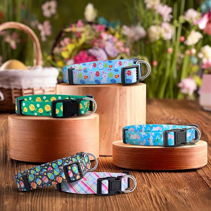 Native Pup Easter Dog Collar, Cute Spring Gift for Puppies, Pink Pastel, Eggs, Chicks, Bunny Adjustable for Small, Medium, Large Breeds (Chicks, Large)
