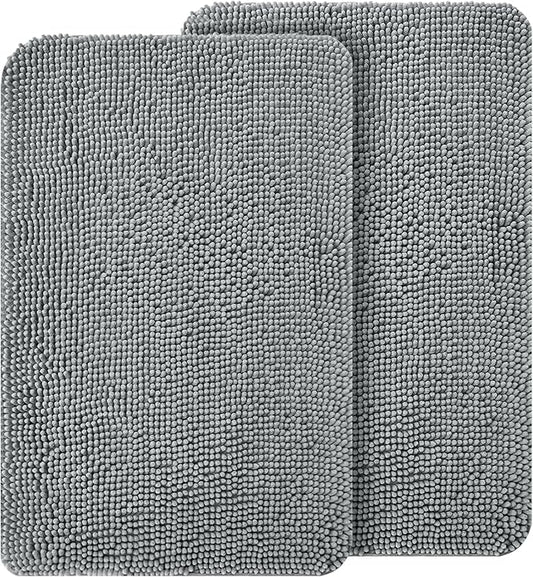 OLANLY Dog Door Mat Set 2-Piece 36x24, Absorbs Moisture and Dirt, Absorbent Non-Slip Washable Doormat, Quick Dry Chenille Mud Mat for Dogs, Entry Indoor Entryway Carpet for Inside Floor, Grey