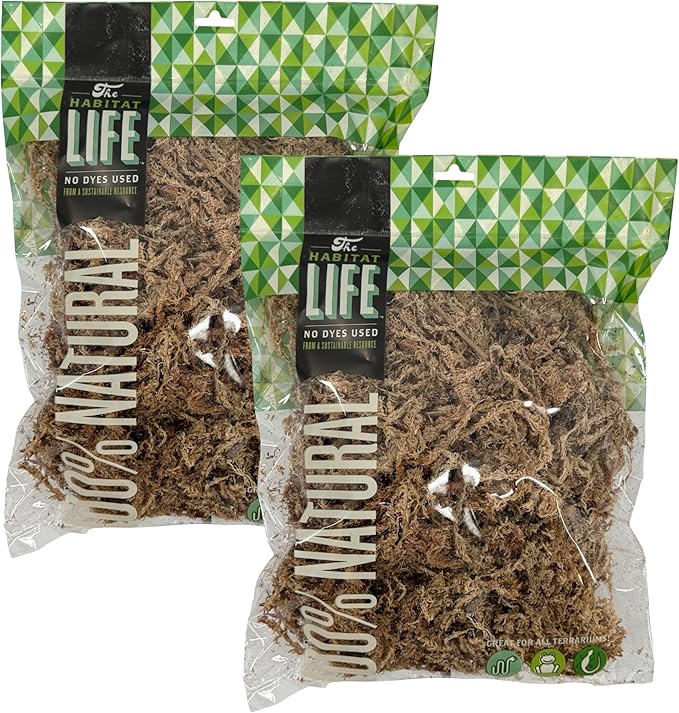 The Habitat Life - Natural Sphagnum Moss - for Reptiles, Amphibians & Invertebrates Terrariums - Humidity Control - Ideal for Burrowing & Nesting - Dye-Free & Safe - Medium - 2 Pack