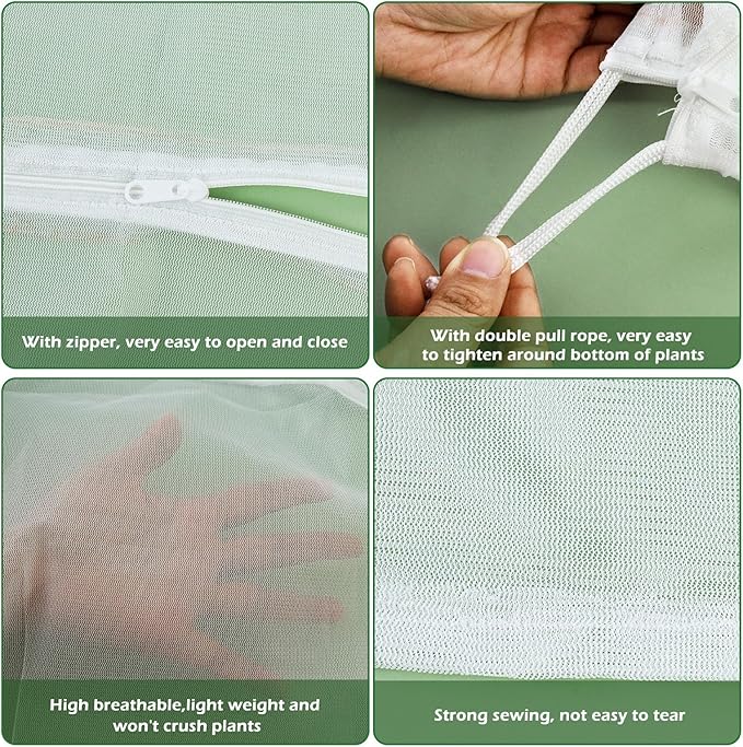 3Pcs Plant Covers from Insects, 3Size Bird Netting Barrier for Blueberry Bushes with Drawstring Zipper Mesh Garden Netting Plants Bags for Protect Fruits Tree Tomato Vegetable 2.6×3.3, 3.3×5, 4×5Ft