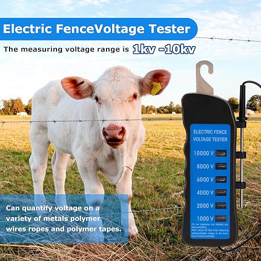 Electric Fence Voltage Tester, 10KV Fence Tester 6 Neon Indicator Lights/Fence Tester for Farms Fault Finder Portable Testing Tool