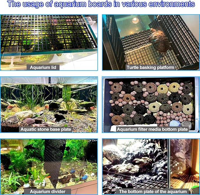 Egg Crate Plastic Aquarium Fish Tank Divider Filter Bottom Plastic Grid Fish Tank Isolation Board Egg Crate Tray((Black, 8pcs 11.8X11.8Inch with 0.35Inch Hole)